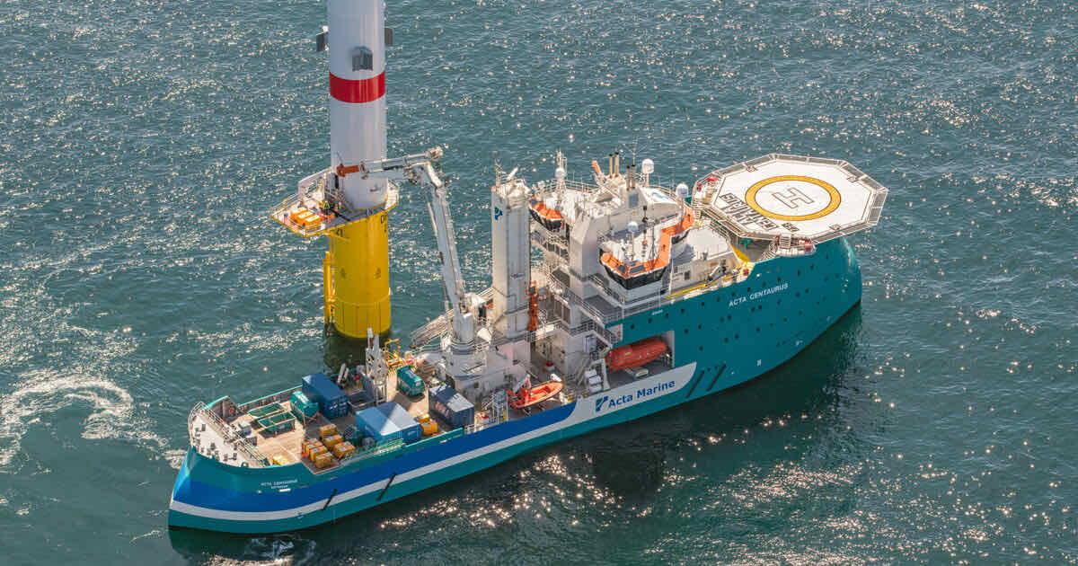 Commissioning service operation vessel Acta Centaurus beside a turbine foundation