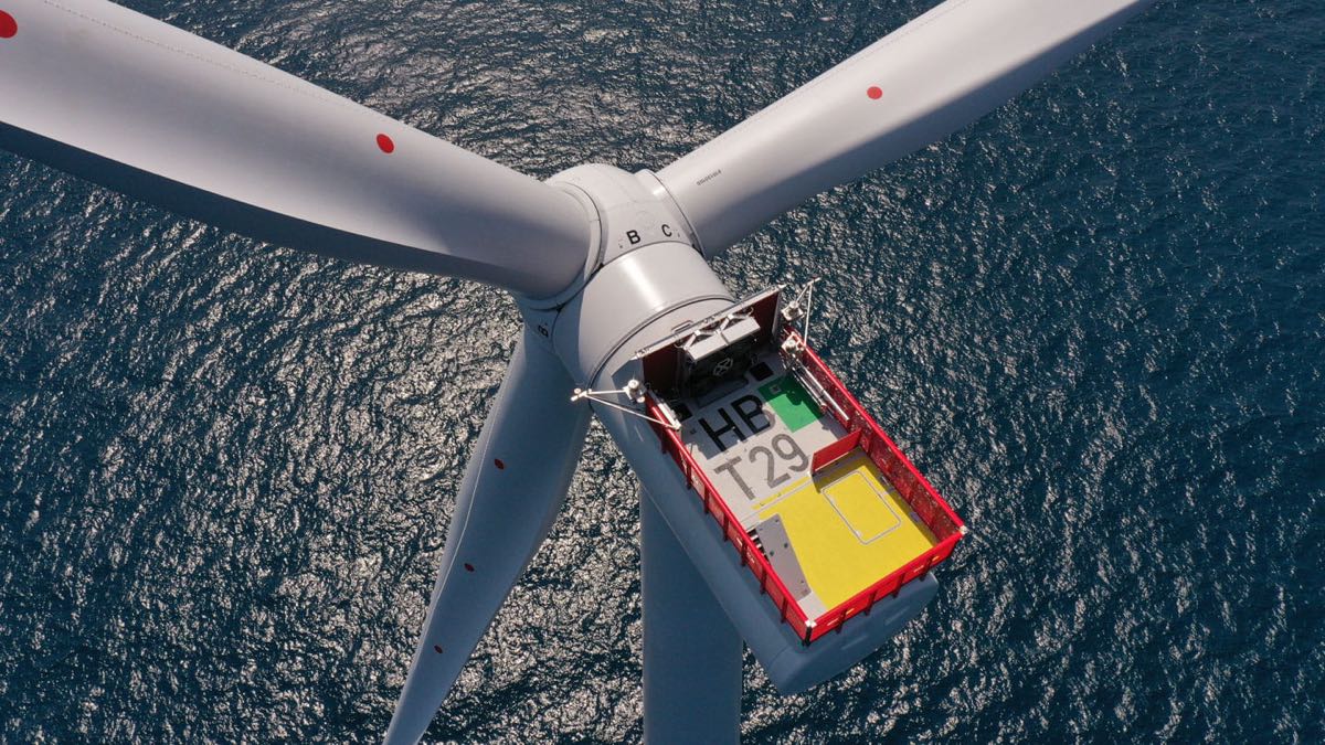 A Hornsea 2 wind turbine nacelle seen from above