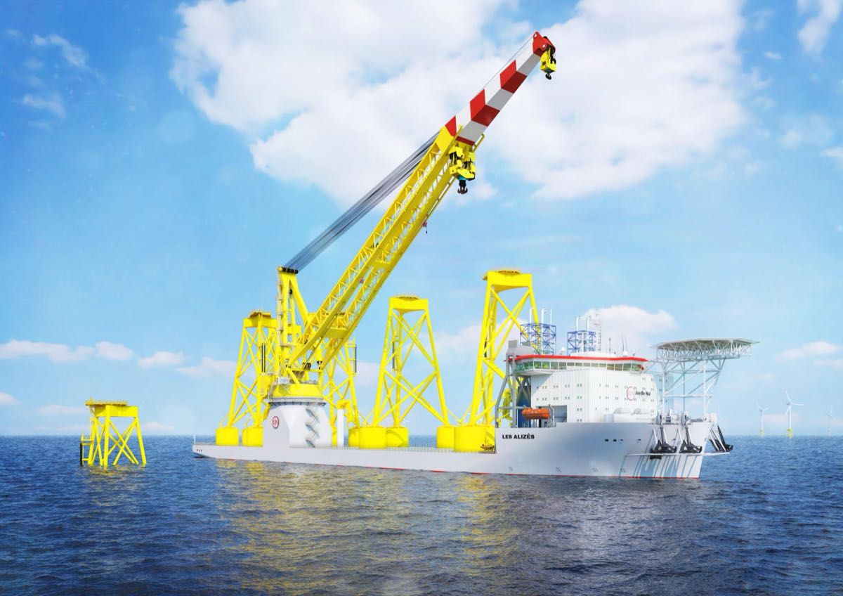Artist's impression of the heavy-lift vessel Les Alizés installing a monopile foundation